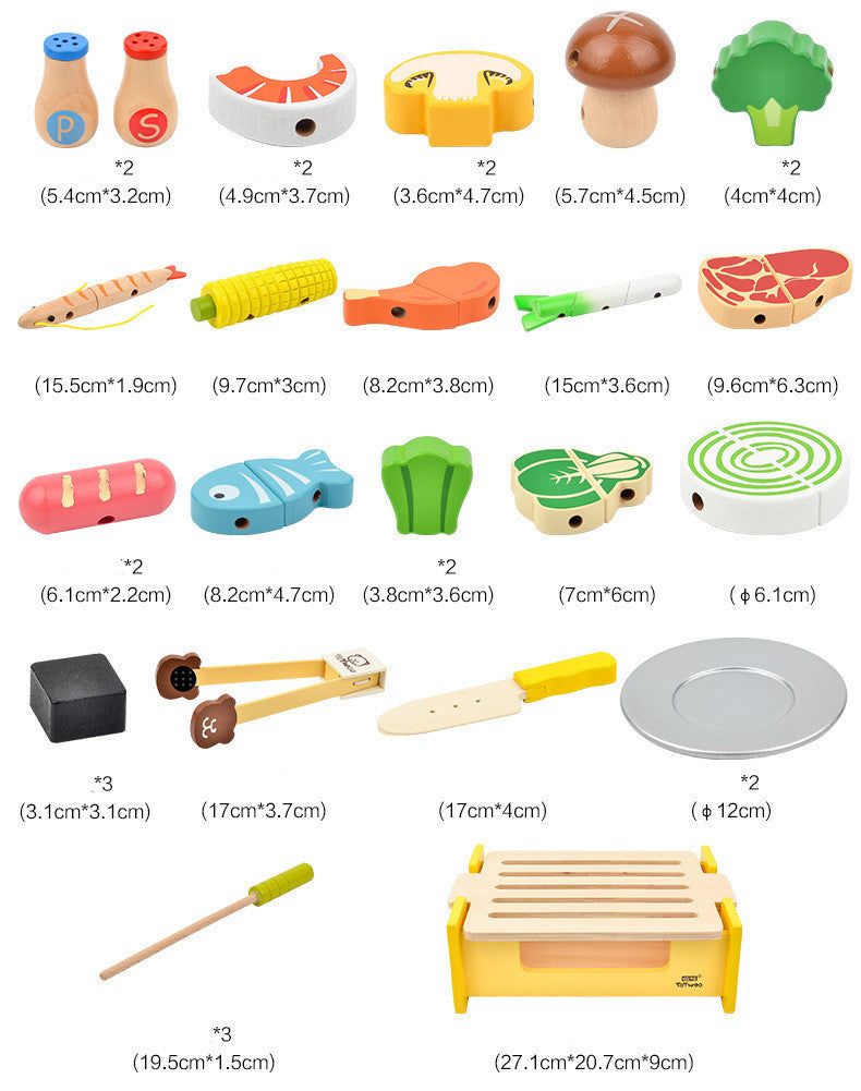 Houten speelhuis keuken barbecue set speelgoed koken magnetische mini voedsel opslag barbecue puzzel verlichting speelgoed cadeau