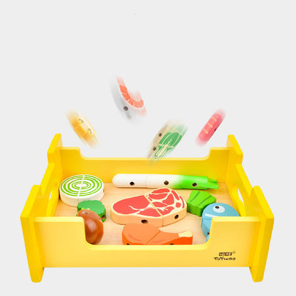 Houten speelhuis keuken barbecue set speelgoed koken magnetische mini voedsel opslag barbecue puzzel verlichting speelgoed cadeau