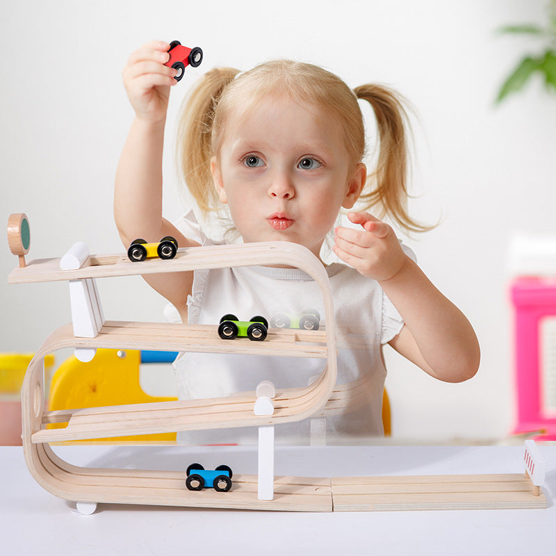 Houten snelglijdende autobaan voor kinderen, educatief speelgoed voor baby's