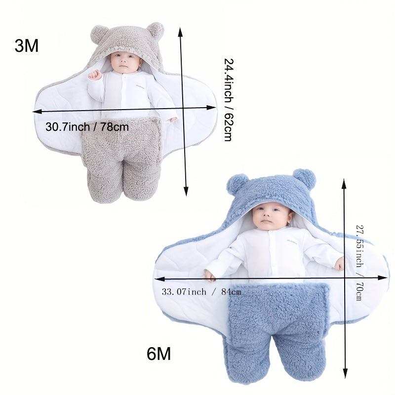 Winterslaapzak voor baby's met berenmotief, geschikt voor baby's van 0-10 maanden, zacht slaapmatje met afneembaar kussen