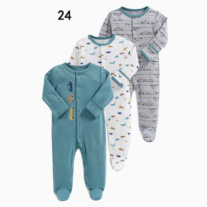 Drie nieuwe baby rompertjes met lange mouwen en voetjes
