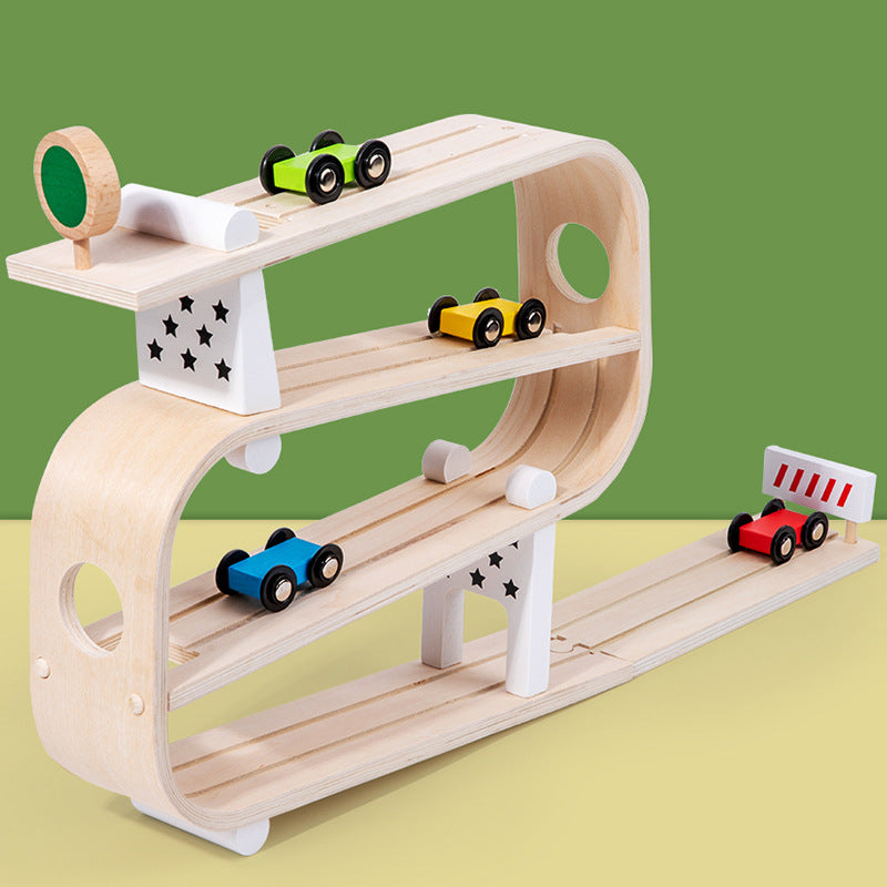 Houten snelglijdende autobaan voor kinderen, educatief speelgoed voor baby's