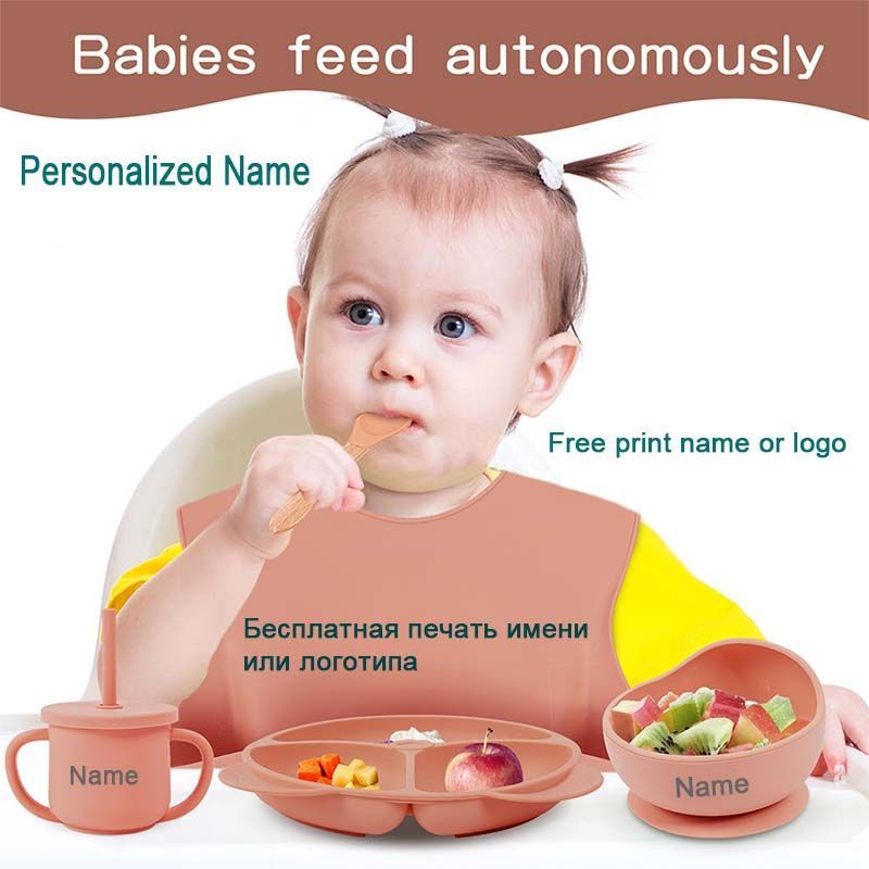 Babybestek Baby siliconen zuignappen Eetborden Gepersonaliseerde naam
