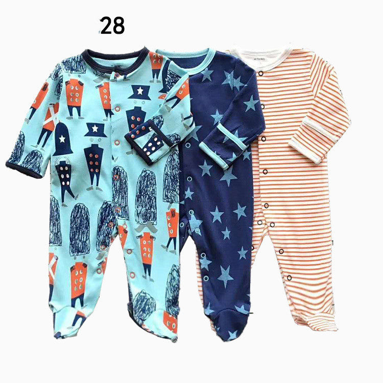 Drie nieuwe baby rompertjes met lange mouwen en voetjes
