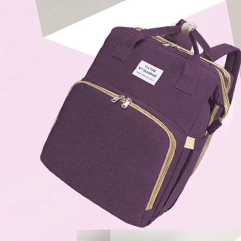 Foldable Diaper Bag Baby Bed Bags Crib Travel  Backpack with Changing Station Insulated Pocket Large Capacity
