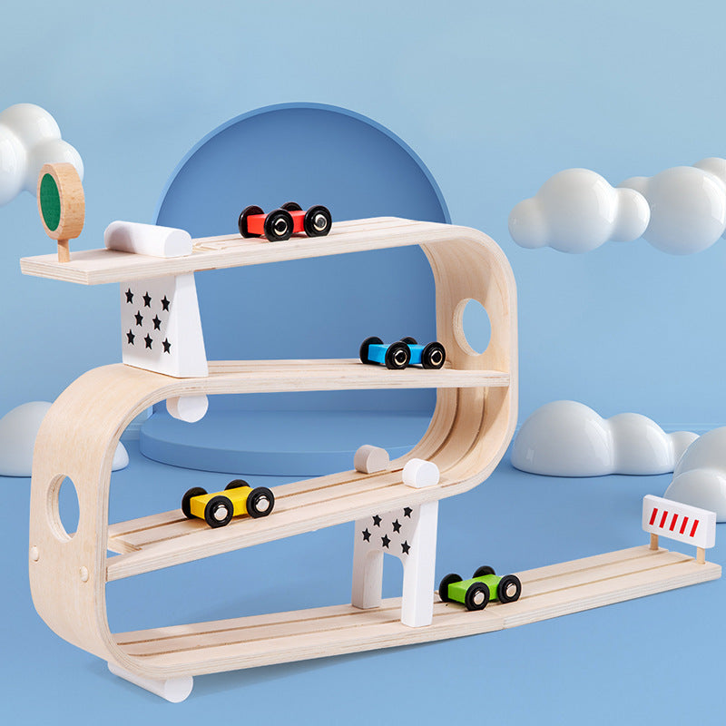 Houten snelglijdende autobaan voor kinderen, educatief speelgoed voor baby's